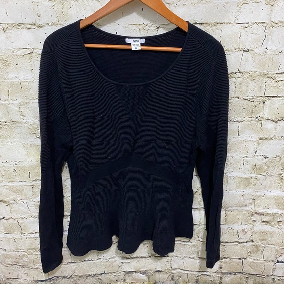 Bar III Black Ribbed 3/4 Sleeve Peplum Knit Top - Picture 1 of 4